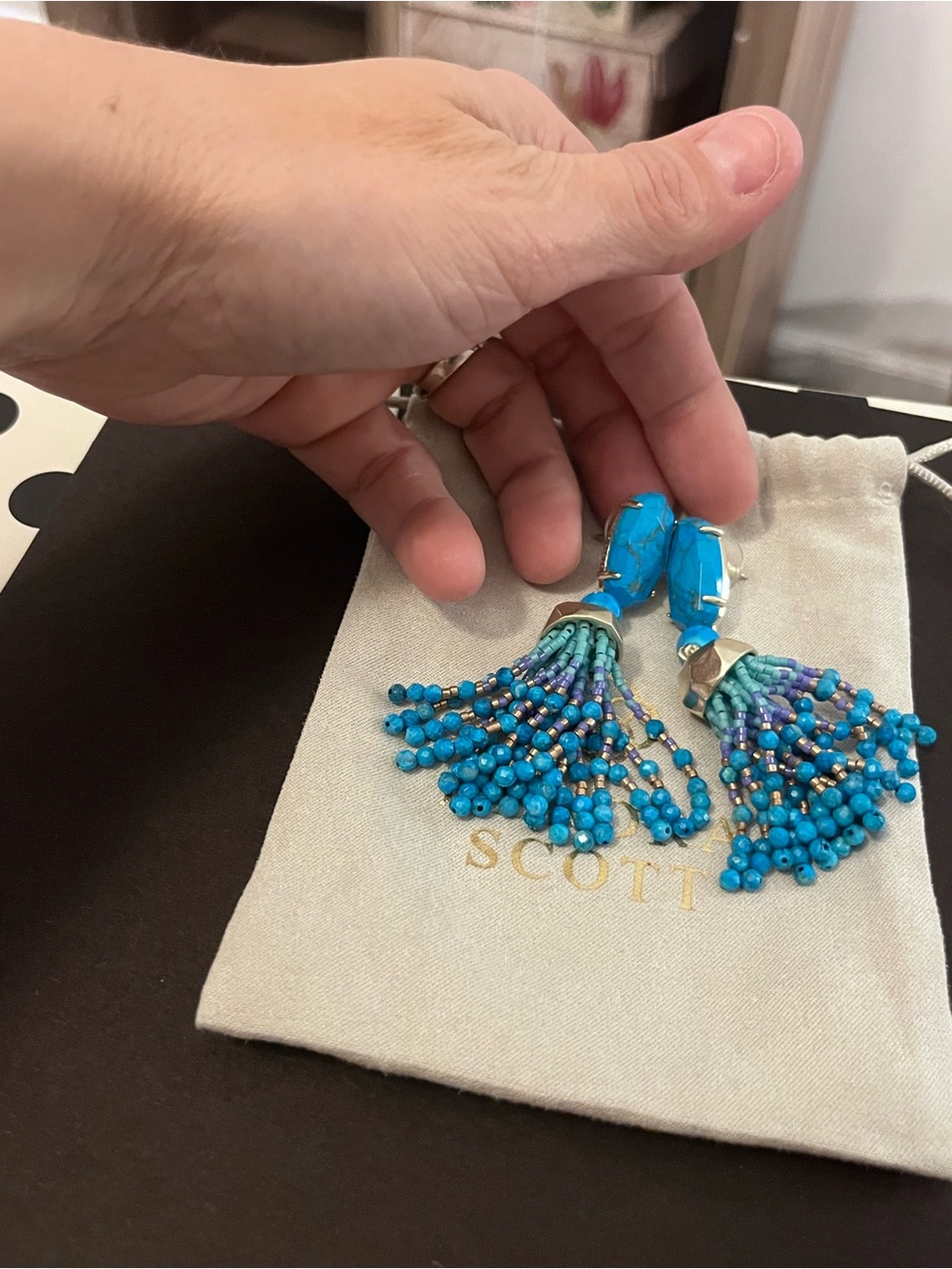 Scott Turquoise and Aqua Beaded Tassel Earrings